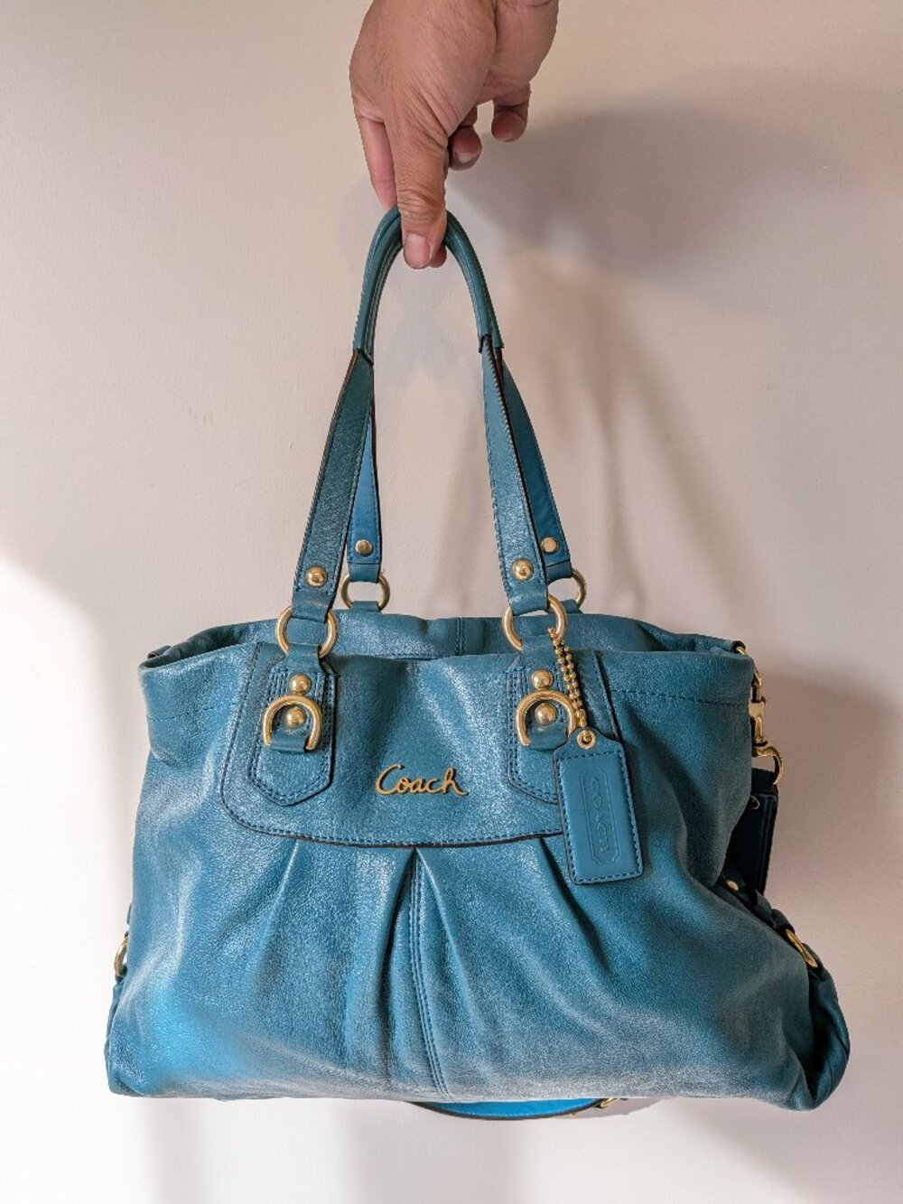 Coach F135513 Blue Green Ashley Leather Carryall Satchel